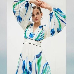 Karen Millen White Dress with Blue and Green Floral Design